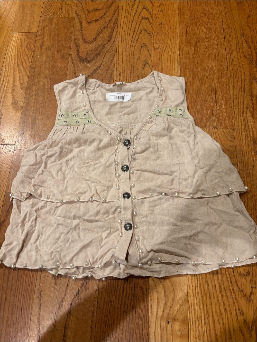 Beaded Ivory Sleeveless Button-Front Top